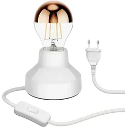 ledscom.de Porzellan Tischlampe TIX, rund, Stecker, Schalter, weiß + LED Lampe, 839lm, warmweiß