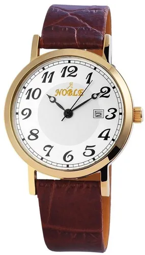 Noble Herrenuhr mit Echtlederarmband - Braun - Elegante Analog Herrenuhr von Noble mit 5 ATM Wasserresistenz. Das hochwertige Quarzwerk und das stilvolle Echtlederarmband sorgen für zuverlässigen Tragekomfort im Alltag.