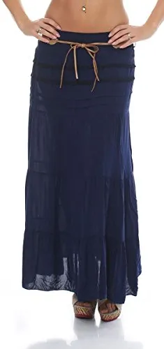Malito Maxi Rock Damen - Elegant bodenlang mit Strickmuster und Kunstleder Gürtel - Röcke für Damen - Luftiger Maxirock aus 95% Baumwolle für hohen Tragekomfort, mit stylischem Gürtel und perfekter Passform in Größe 34-40.