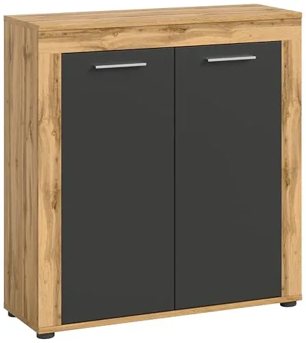 xonox.home Wohnen Jam X8BN1T20 Hochboard - Hochschrank in Wotan Eiche Nachbildung, modernes Design mit 2 Türen und variablen Einlegeböden für flexiblen Stauraum, langlebig durch Melaminbeschichtung.