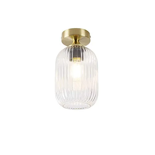 Qazqa - Art Deco Art Deco Deckenleuchte I Deckenlampe I Lampe I Leuchte Messing - Banci I Wohnzimmer I Schlafzimmer - Glas Rund - LED geeignet E27