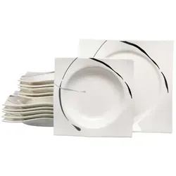 Ritzenhoff & Breker Tafelservice Dacapo 12-teilig - Komplett-Service für 6 Gedecke, spülmaschinenfest und aus hochwertigem Porzellan in elegantem schwarz-grau gestreiften Design.