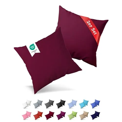 Buymax® Kissenbezug 40x60 cm (2er-Set) 100% Jersey Baumwolle - Kissenbezüge für Kissen 40 x 60 cm - Bordeaux - Kopfkissenbezug mit Reißverschluss - Kissenhülle - Oeko-Tex Zertifiziert