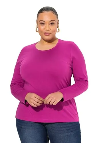 Ulla Popken Damen große Größen Übergrößen Plus Size Shirt, Slim, Rundhalsausschnitt, Langarm Beere 50+ 646801827-50+