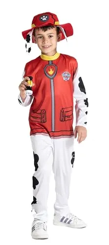 Ciao- Marshall costume disguise fancy dress boy official Paw Patrol (Size 3-4 years) with hat and mini-flashlight, Rot