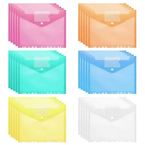 Stück Dokumententasche A4 Transparent Dokumentenmappe 6 Farben A4 Sichttasche Dokumenten Sammelmappen zum Abheften mit 11 Lochrand und Klettverschluss für Organisieren (30) 30