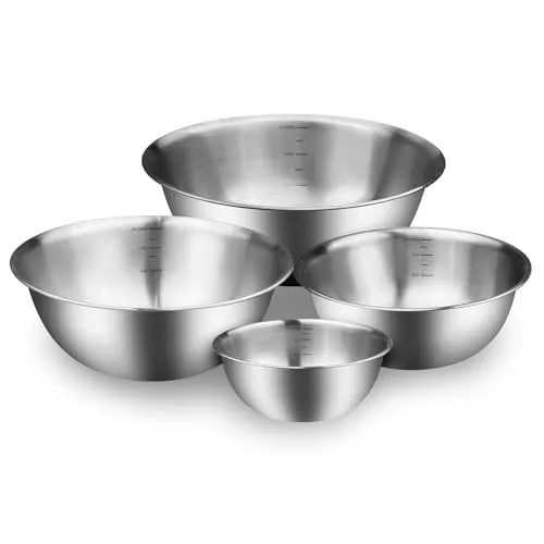 Dunkwckore Salatschüssel Set 4-Teilig, Rührschüssel Set für Die Küche 0.85L, 1.2L, 1.8L, 2.5L, Edelstahl Schüssel Groß, Salad Bowl, Teigschüssel, Rührschüsseln, Stapelbar & Spülmaschinenfest