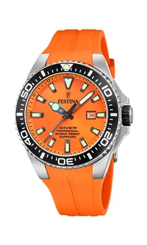 Festina Quarz Herren The Originals F20664/4 - Stilvoller Chronograph in Orange - Chronographen mit auffälligem orangefarbenem Zifferblatt und bequemem Silikonarmband, perfekt für den sportlichen Look.