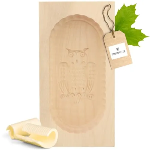 Produktbild HOFMEISTER® Butterform, für 250 g Butter, 19 cm, Eule, handgeschnitzt in Deutschland, Butter-Form zum Dekorieren, eckige Sturz-Form, Butter-Model aus heimischem Ahorn-Holz