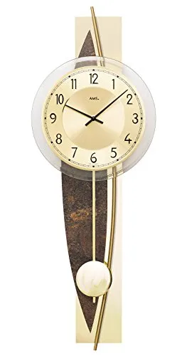 AMS Pendelwanduhr W7453 - Quarzuhr im Holz- und Messinggehäuse - Elegante Pendelwanduhr für Esszimmer und Wohnzimmer, Made in Germany. Hochwertiges Holz- und Messinggehäuse vereint Stil und Funktionalität.