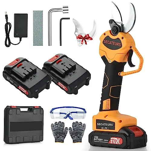 Vothen 40 mm Lithium elektrische Gartenschere, professionelle elektrische Gartenschere mit 2 21 V/2000 mAh, batteriebetriebene Gartenschere für Gartenarbeit, Baum, Schrauben, Pruning Tool Set, Gelb
