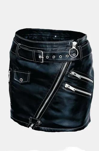 Be Noble Lederrock Punk Kurzer Ledermini mit vielen Details und abgesetzten Nähten