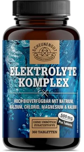Elektrolyte 1000mg je Dosis -WICHTIG: Elektrolyte ohne Zucker - Kalium, Magnesium, Calcium, Chlorid und Natrium -Hochdosis Komplex- 360Stk Electrolytes I Vegan DE SCHEUNENGUT®