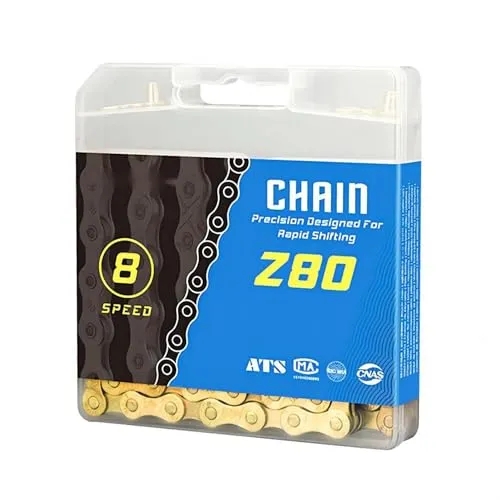 Fahrrad Kette 6/7/8-fach 1/2 x 3/32 Inch 116 Glieder Überzug rostfrei (Gold)