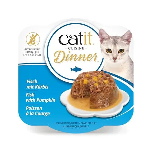 Catit Fisch Dinner, Premium Katzennassfutter, getreidefrei, proteinreich, mit Weißfisch und Kürbis, Ergänzungsfuttermittel, 1er Pack, 80g