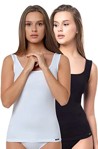 Yenita 2er Set Damen Basic Unterwäsche-Collection, Tank Tops, Unterhemden, Gemischt (Schwarz, Weiss), Gr.M