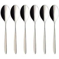 Villeroy & Boch SoftWave Tafellöffel 6er Set - Dessertbesteck aus rostfreiem, spülmaschinenfestem Edelstahl mit zeitlosem Design. Ideal für Suppen und Eintöpfe, ergänzt perfekt die NewWave Porzellan-Kollektion.