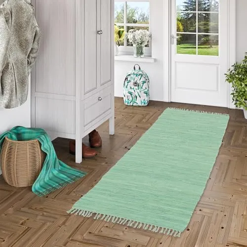 Pergamon Baumwolle Natur Teppich Flachgewebe Handgewebt Läufer Jolly Cotton Mint - Läufer aus 100% Baumwolle, handgewebt und antistatisch. Ideal für Fußbodenheizung und schonend zu Parkett – erhältlich in 6 Größen.