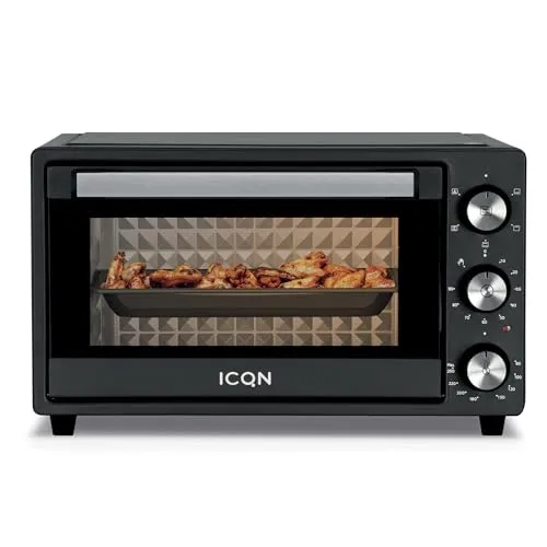 ICQN Minibackofen 20L - Vielseitiger Pizza-Backofen mit Umluft - Minibackofen 20L: Kompakter Elektro-Kleinbackofen mit 5 Funktionen, 1500 W Leistung und 90 Min. Timer für perfekte Ergebnisse bei Pizzen, Brot und mehr.