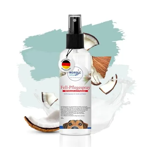 NordicVital Kokos Fellpflege Spray Hund & Katze 250ml – Sanftes Entfilzungsspray für Haut/Fell - Verbessert Kämmbarkeit & Löst Verfilzungen – Fellspray auch ideal als Hundeparfüm gegen Geruch