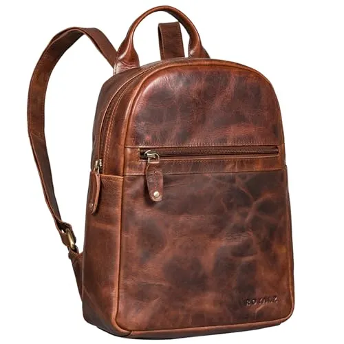 ROYALZ 'Pennsylvania' kleiner Damen Rucksack aus Leder - Tagesrucksäcke, eleganter Vintage-Look aus echtem Leder, einzigartig durch individuelle Farbabweichungen und Kratzer – ideal für Alltag und Freizeit.