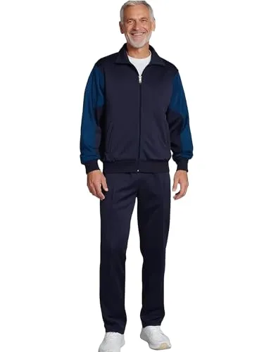 Herbold Sportswear Herren Trainingsanzug, Marine-Blau, Freizeitanzug mit Reißverschluss-Jacke und Hose mit Biesennaht, auch in Kurzgrößen (DE/NL/SE/PL, Numerisch, 29, Regular, Kurz, Marine-Blau)