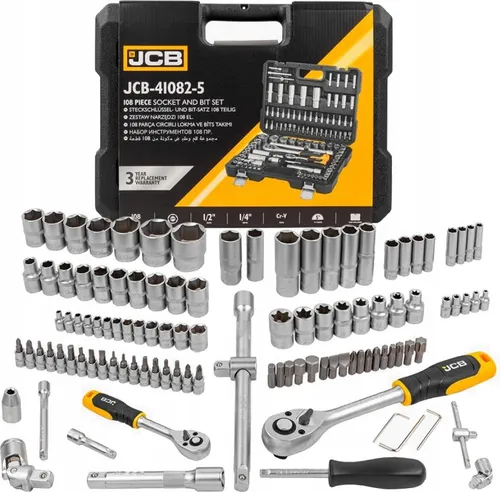 JCB | Werkzeugkoffer gefüllt, 108TLG, Sechskant, 4-32mm, Werkzeug-Set, Werkzeugkiste, Werkzeugbox