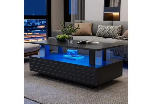 Stilvora LED-Couchtisch, Schwarz, Rechteckig, 100x42.5x50 cm