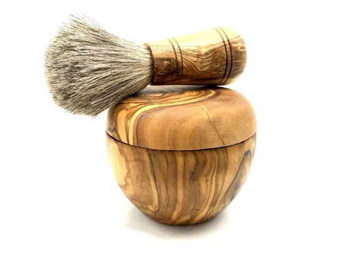 Rasierset 3teilig aus Olivenholz Rasierdose Rasierpinsel