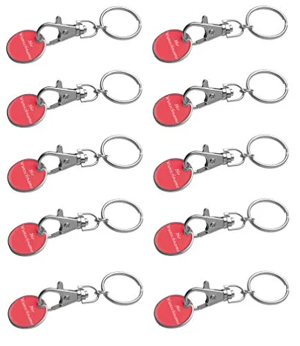 10x Metall Schlüsselanhänger mit Gravur / mit Einkaufschip / Farbe: rot