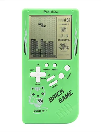 Retro Big Screen Brick Spielekonsole 9999 in 1 Panzer/Rennen/Schießen Lässiges Puzzlespiel Einstellbarer Schwierigkeitsgrad/Geschwindigkeit klein und leicht zu tragen (Grün)