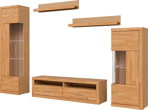 OTTO home Wohnwand Ribe Wohnwand Set-5 St., (Set, 5-St), Glaseinsatz aus gehärtetem Glas,Böden teilweise versetzbar