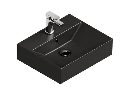 Aqua Bagno Aufsatzwaschbecken 50cm, matt schwarz - Waschbecken aus hochwertiger Keramik mit minimalistischem Design, ideal für Wandmontage oder als Aufsatzwaschbecken. Kratzfest und pflegeleicht für langlebige Nutzung.