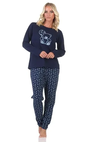 Normann Damen Pyjama Langarm mit Teddy-Motiv, Navy, Größe 40-42 - Niedlicher Damen Pyjama für süße Träume! Der weiche Baumwollstoff sorgt für höchsten Komfort. Ideal zum Entspannen und als Geschenk für Ihre Liebsten. Entdecken Sie die Markenqualität von Normann!
