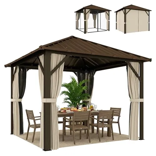 Gartenpavillon 3x3 m mit Aluminiumrahmen und Stahldach - Moderner Pavillon für den Garten, ausgestattet mit einem robusten Moskitonetz. Ideal für entspannte Stunden im Freien, schützt vor Sonne und Insekten.