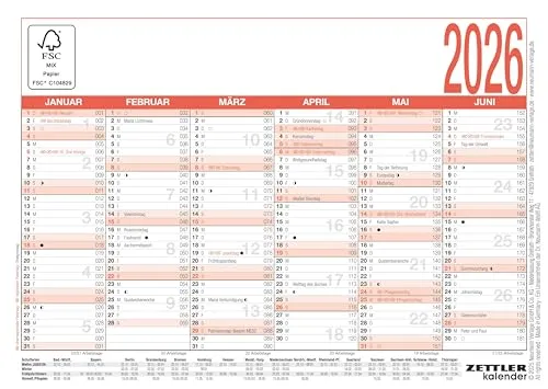 ZETTLER Terminplaner Arbeitstagekalender 900 A6 14,8x10,5cm 2026