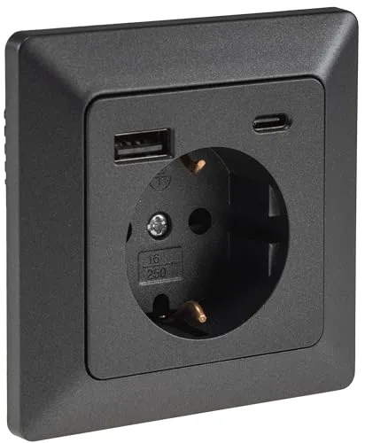 ChiliTec Unterputz Steckdose MILOS mit USB-A und USB-C Ladeport - Moderne Steckdose mit 2 USB Ladeports für schnelles Laden von Geräten. Der USB-C Anschluss mit Power Delivery lädt bis zu 20W. Ideal für Smartphones, Tablets und mehr. Einfache Installation in der Milos Serie.