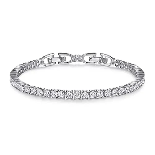 Lisandra Scott Funkelndes Shiny Tennis Armband mit glänzenden Steinchen I Tennisarmband Schmuck für Damen, Frauen und Mädchen mit Steinen I Damenarmband in echter Juweliersqualität (Silber)