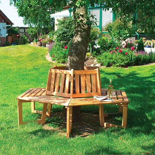 Baumbank 360° Holz 6 Sitzer braun von PROMEX