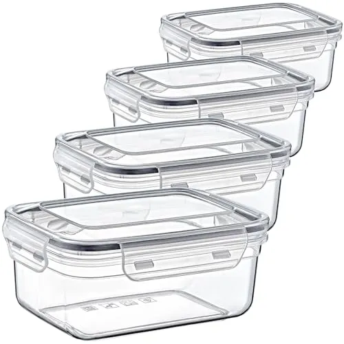 SUSTANIA 4er-Set Frischhaltedosen mit Clipverschluss 2L - Luftdichte Vorratsdosen BPA-frei, mikrowellengeeignet, spülmaschinenfest, 20x14x11cm