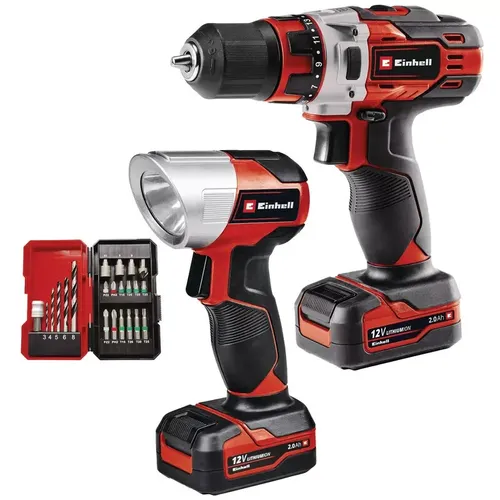 Einhell Akku-Bohrschrauber TE-CD 12 1 Li +22+CL - 12V, 2Ah, 2 Akkus und 22-teiliges Bohrer-Bit-Set, inklusive LED-Lampe mit 100 Lumen für optimale Ausleuchtung