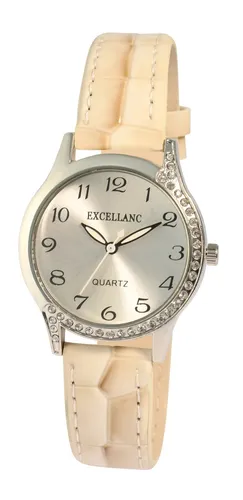 Excellanc Damenuhr mit Lederimitationsband, beige, silberfarben SE345