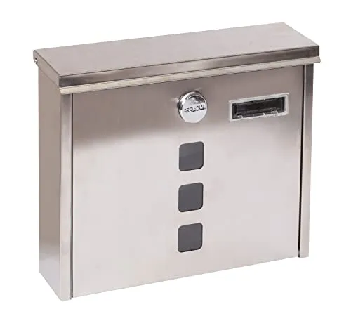 ARREGUI Chance E7107 Briefkasten aus Edelstahl - Wandbriefkasten für DIN A4 Post, wasserfest und korrosionsbeständig, mit Sichtfenstern und Namensschild für einfachen Zugriff und ansprechende Optik.