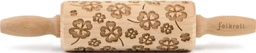 folkroll Teigroller 3D-Motiv-Teigrolle Massivholz, Kleeblatt