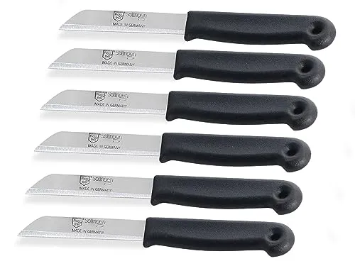 Schälmesser Set Gemüsemesser aus Solingen Kleines Küchenmesser Made in Germany Allzweckmesser mit Scharfem und Präzisem Schnitt aus Rostfreiem Edelstahl in Klein und Groß Schwarz (6, Lang - Gezahnt)