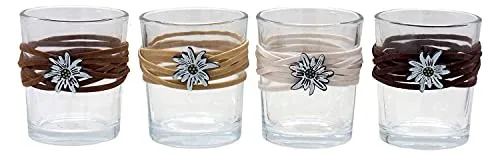 ZauberDeko Teelichthalter Edelweiß Oktoberfest Bayrisch Tischdeko Geburtstag Teelichtgläser Braun Beige Weiß 4 Stück