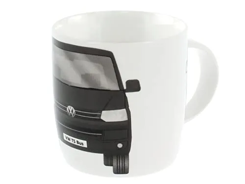 BRISA VW Collection - Volkswagen Große Keramik Kaffee-Tee-Cappuccino-Tasse-Becher-Haferl im T5 Design (Front/Schwarz)