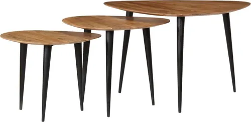 vidaXL Akazie Massiv 3X Couchtisch Set - Beistelltische fürs Wohnzimmer, aus massivem Akazienholz, handgefertigt und einzigartig mit Vintage-Charme – ideal für Getränke und Dekoration.