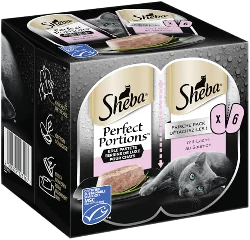 Sheba Perfect PORTIONS Pastete mit Lachs MSC 1x3x(2x37,5g), Katzenfutter, Nassfutter, Schale