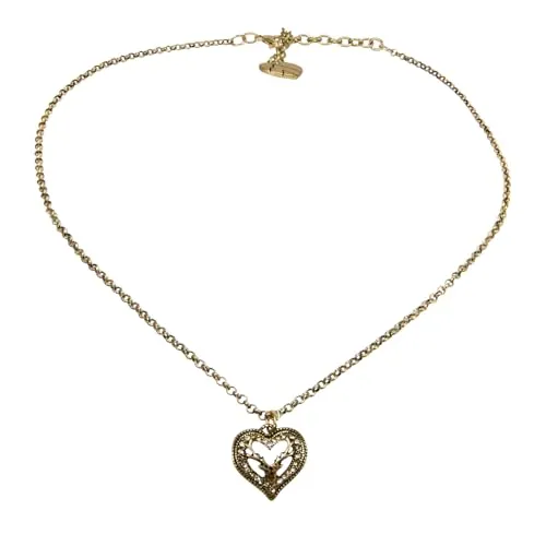 Alpenflüstern Trachtenkette Metall-Halskette Strassherz-Hirsch - Damen-Trachtenschmuck, Dirndlkette (antik-gold-farben) DHK265